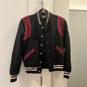 Saint Laurent Teddy Wool Jacket with Pink Leopard Stripes